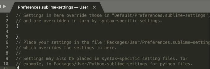 Corrigir erro de texto sublime ao tentar analisar as configurações
