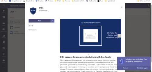 Microsoft 팀에 Dbit 암호 관리 통합
