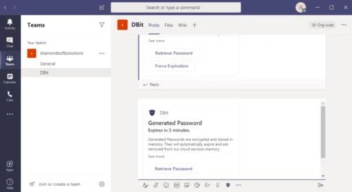 Microsoft 팀에 Dbit 암호 관리 통합