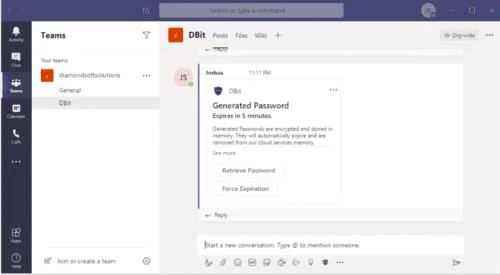 Microsoft 팀에 Dbit 암호 관리 통합