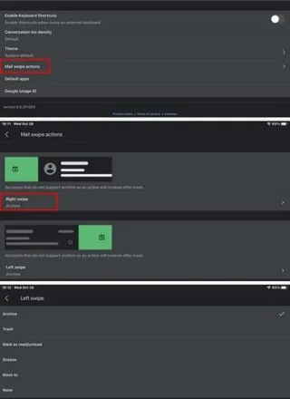 Android 10: veegacties in Gmail wijzigen