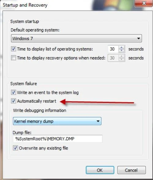 Tắt tự động khởi động lại khi hệ thống bị lỗi trong Windows 7 và 10