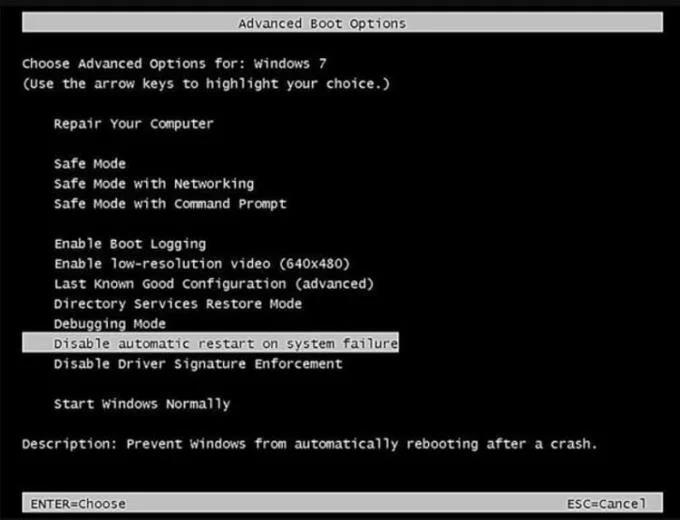 Tắt tự động khởi động lại khi hệ thống bị lỗi trong Windows 7 và 10