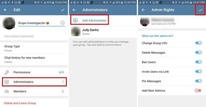 Nadawanie uprawnień administratora w grupie Telegram