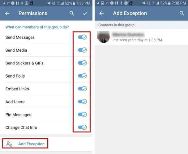 Ograniczanie uprawnień w grupie Telegram