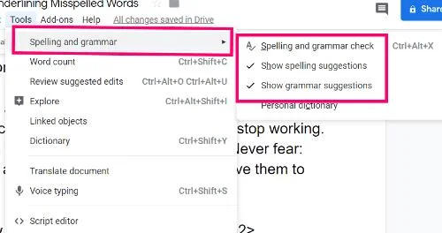 Dlaczego Dokumenty Google nie podkreślają błędnie napisanych słów