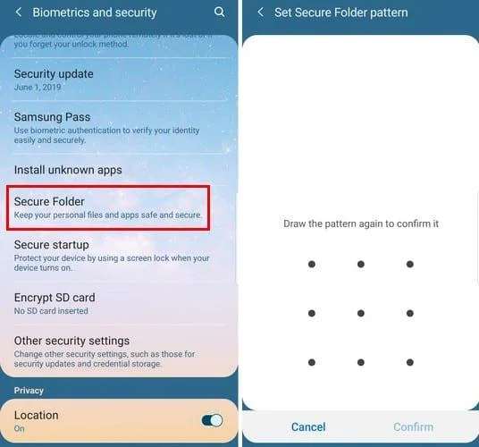 Configuration du dossier sécurisé Samsung