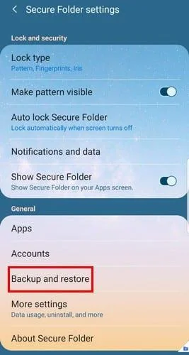 Sauvegarde du dossier sécurisé Samsung