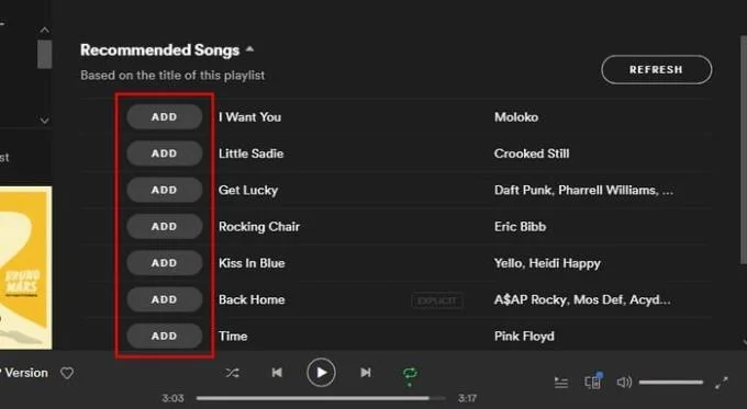 Aggiunta brani playlist desktop