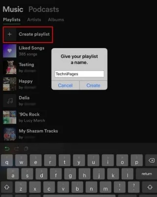 Creare playlist Spotify iOS