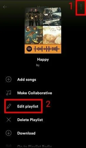 Modificare playlist Spotify Android