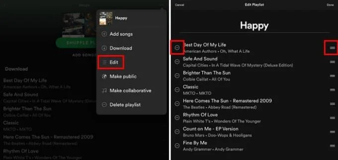 Modificare playlist Spotify iOS
