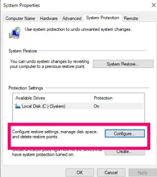 Windows 10：空きディスク容量への復元ポイントの削除