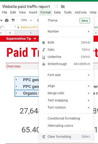Arkusze Google: Usuń formatowanie z komórek