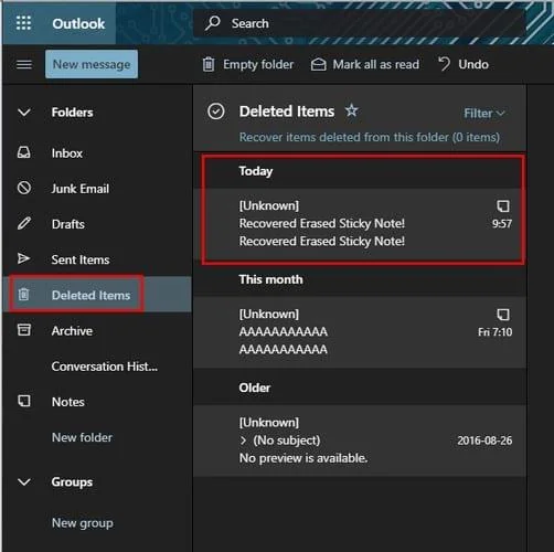 Outlook: Odzyskaj skasowane karteczki samoprzylepne