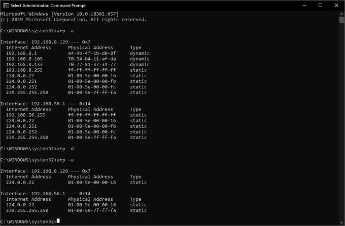 Windows 10：ARPキャッシュをフラッシュする