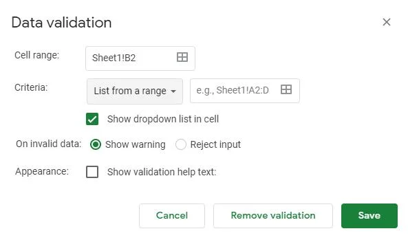 Arkusze Google: Utwórz listę rozwijaną
