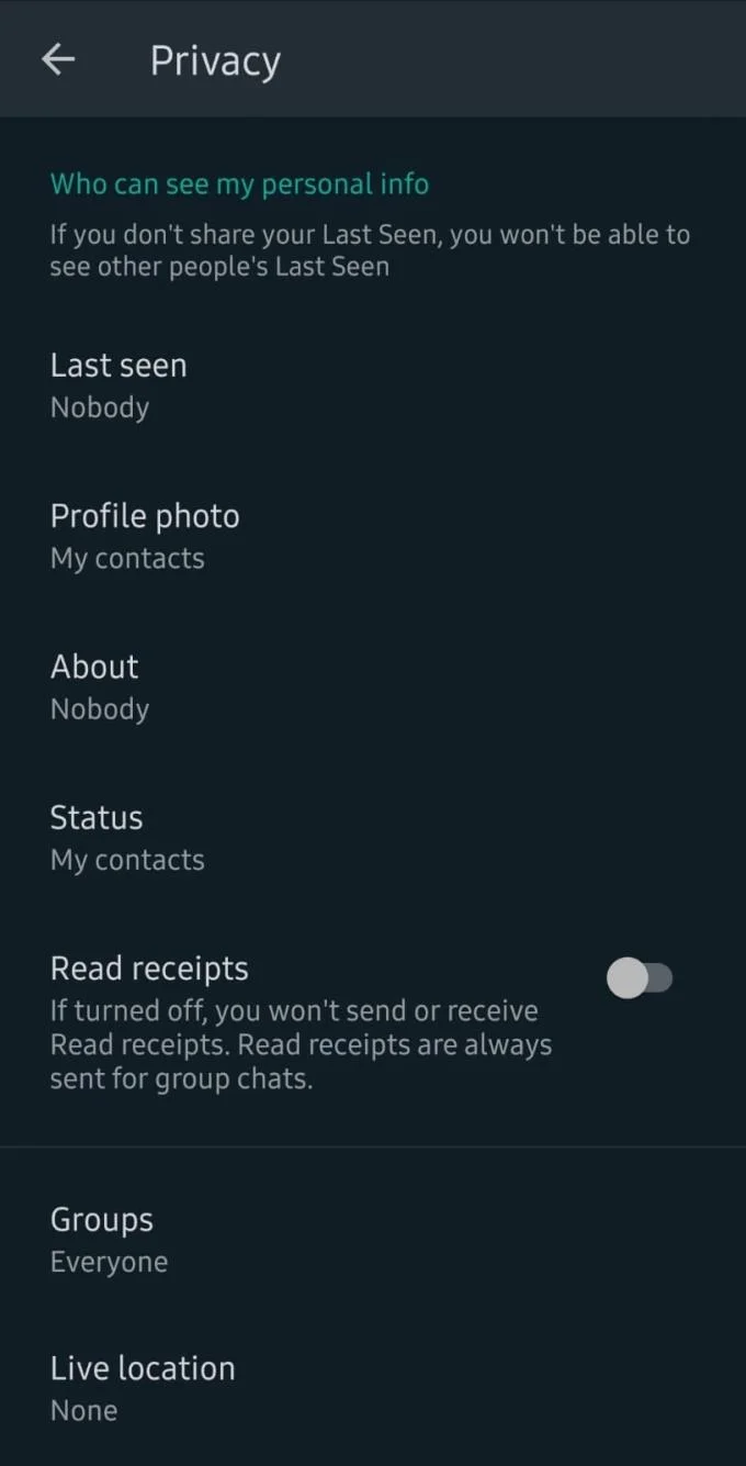 WhatsApp：開封確認を有効/無効にする