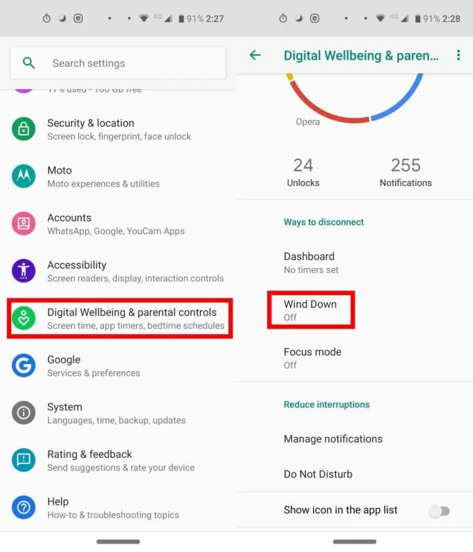 Een afbouwschema instellen in Android 9