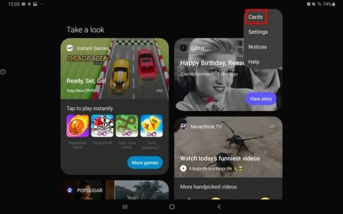 Samsung Galaxy Tab S5e：BixbyHomeのセットアップと使用