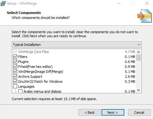 Windows 10: WinMerge 설치 화면