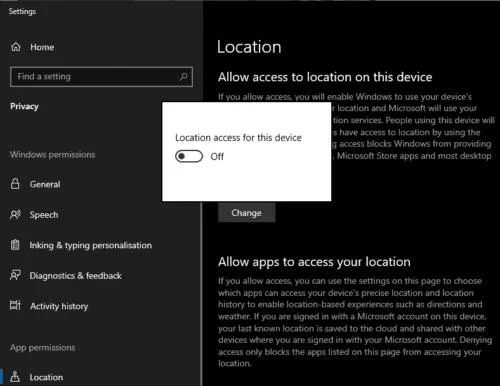 Windows 10: deshabilite los servicios de ubicación