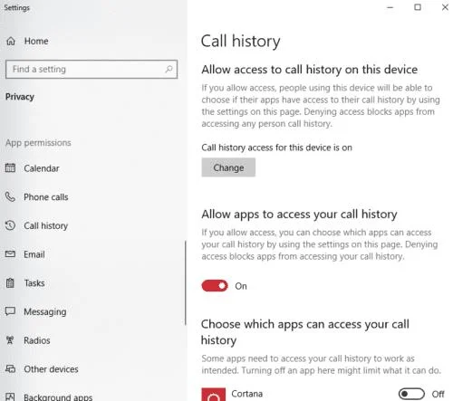 Windows 10: bloquear aplicaciones para que no accedan al historial de llamadas