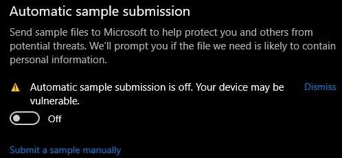 Windows 10: Bật / Tắt Gửi Mẫu cho Bộ bảo vệ Windows