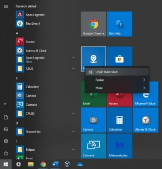 Windows 10: Cách xóa các ô trực tiếp khỏi menu bắt đầu
