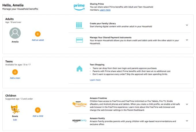 Konfigurowanie profili Amazon Prime dla dzieci