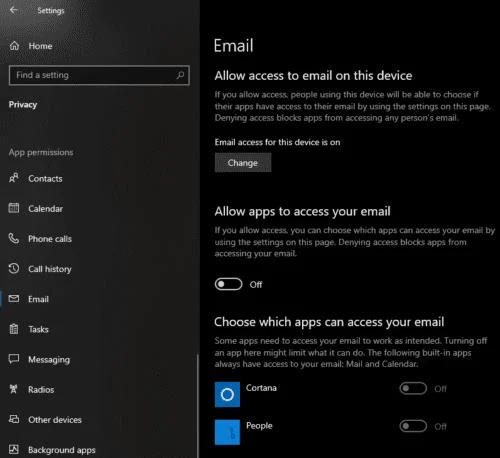 Windows 10：アプリによるメールへのアクセスをブロックする
