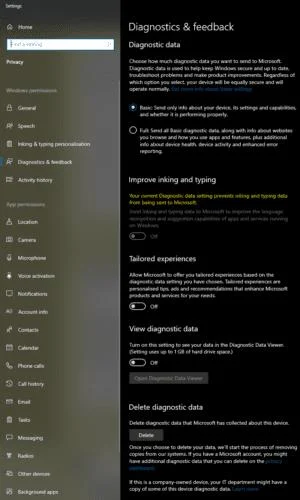 Windows 10: Định cấu hình dữ liệu chẩn đoán
