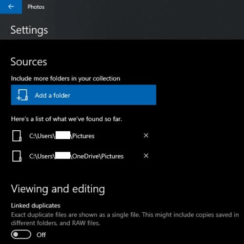 Windows 10: Đã tắt các bản sao được liên kết trong ứng dụng Photos
