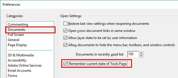 Adobe Reader DC: 오른쪽 메뉴 창 숨기기/비활성화