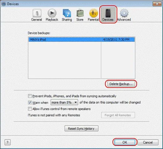 Usuń kopie zapasowe iPada lub iPhone'a z komputera