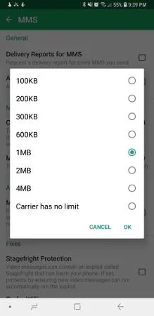 Android: limiet voor mms-bestandsgrootte verhogen