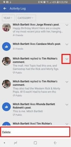 Facebook voor Android: commentaar verwijderen