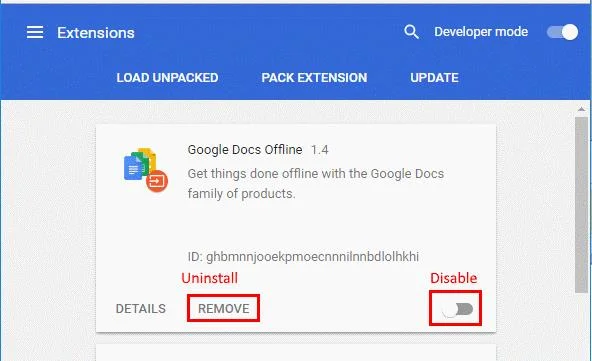 GoogleChromeで拡張機能を削除または無効にする方法