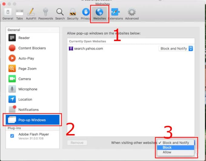 Popup-Blocker Einstellungen Safari MacOS