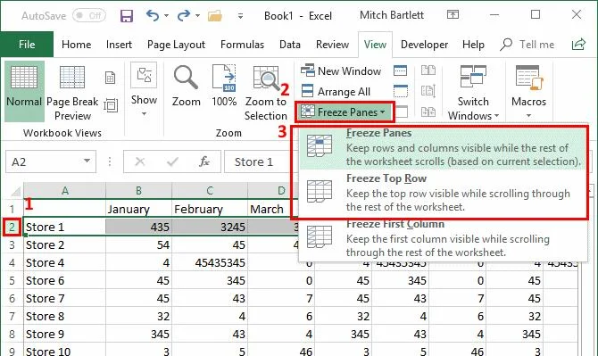 Zablokuj lub odblokuj okienka, kolumny i wiersze w Excel