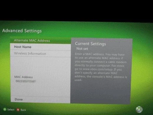 XBox 360：查找 MAC 地址