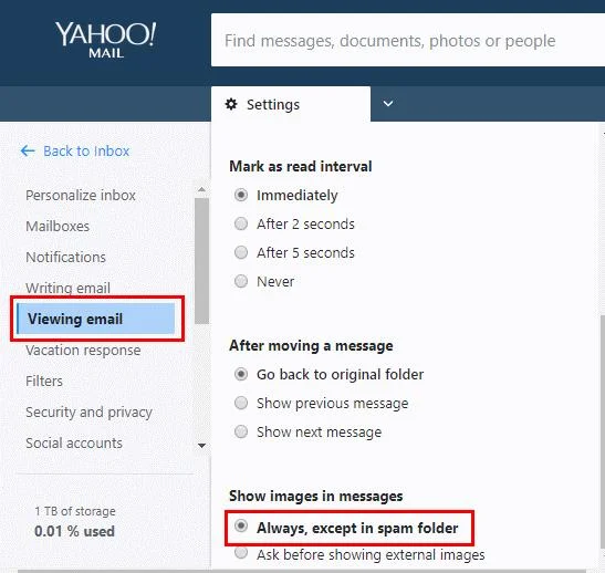 Poczta Yahoo: Włącz obrazy w wiadomościach