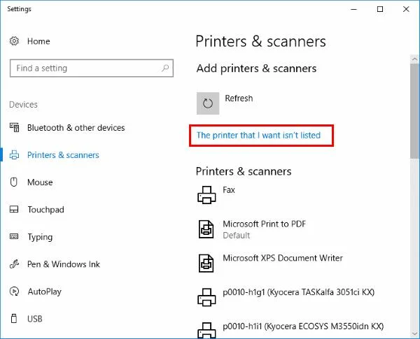 Cài đặt Máy in trong Windows 10 Qua Địa chỉ IP
