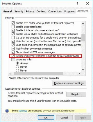 Windows10でデフォルトのブラウザプロンプトをオフにする