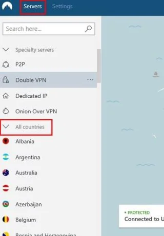 NordVPNを使用したサーバーの変更