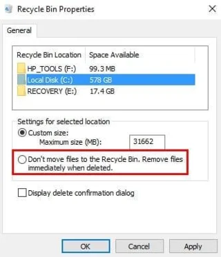 Ngăn Windows 10 tự động làm trống thùng rác