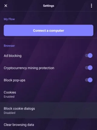 Opera Touch voor Android: Cookiemeldingen blokkeren