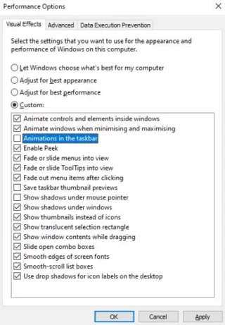 Windows 10：タスクバーでアニメーションを無効にする方法