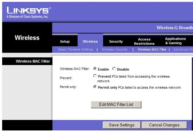 Blokuj połączenia z routerem Linksys według adresu MAC