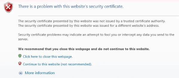 IE: Ignore a mensagem “Há um problema com o certificado de segurança deste site”